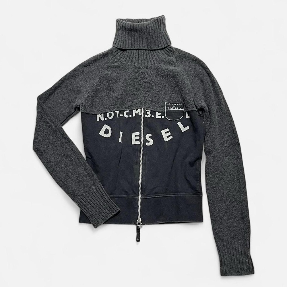 DIESEL Vintage Y2k Patchwork Sweater | Black & Grey Wool Turtleneck